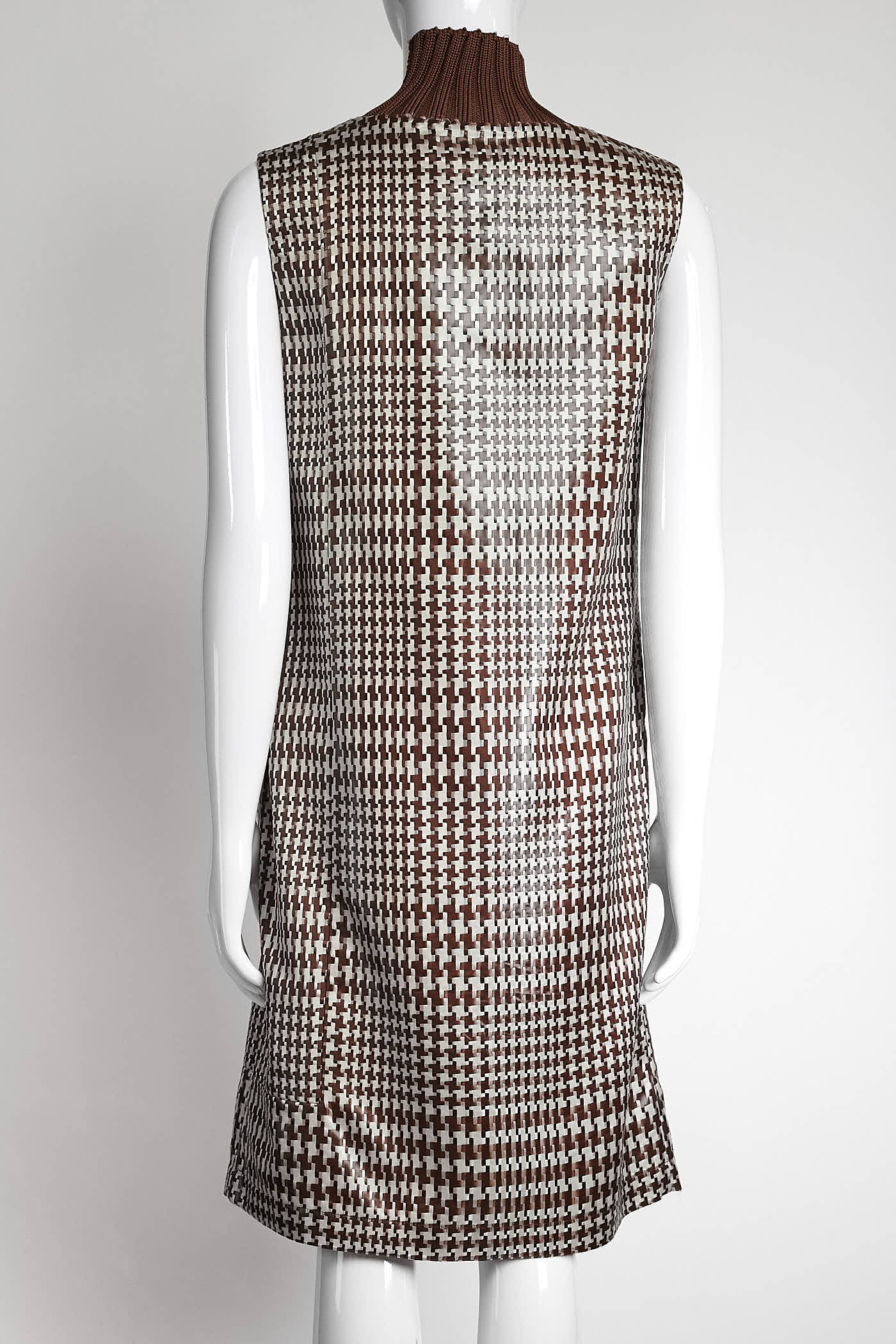 JunyaWatanabe Brown Patterned Sleeveless Dress with Kint Collar S