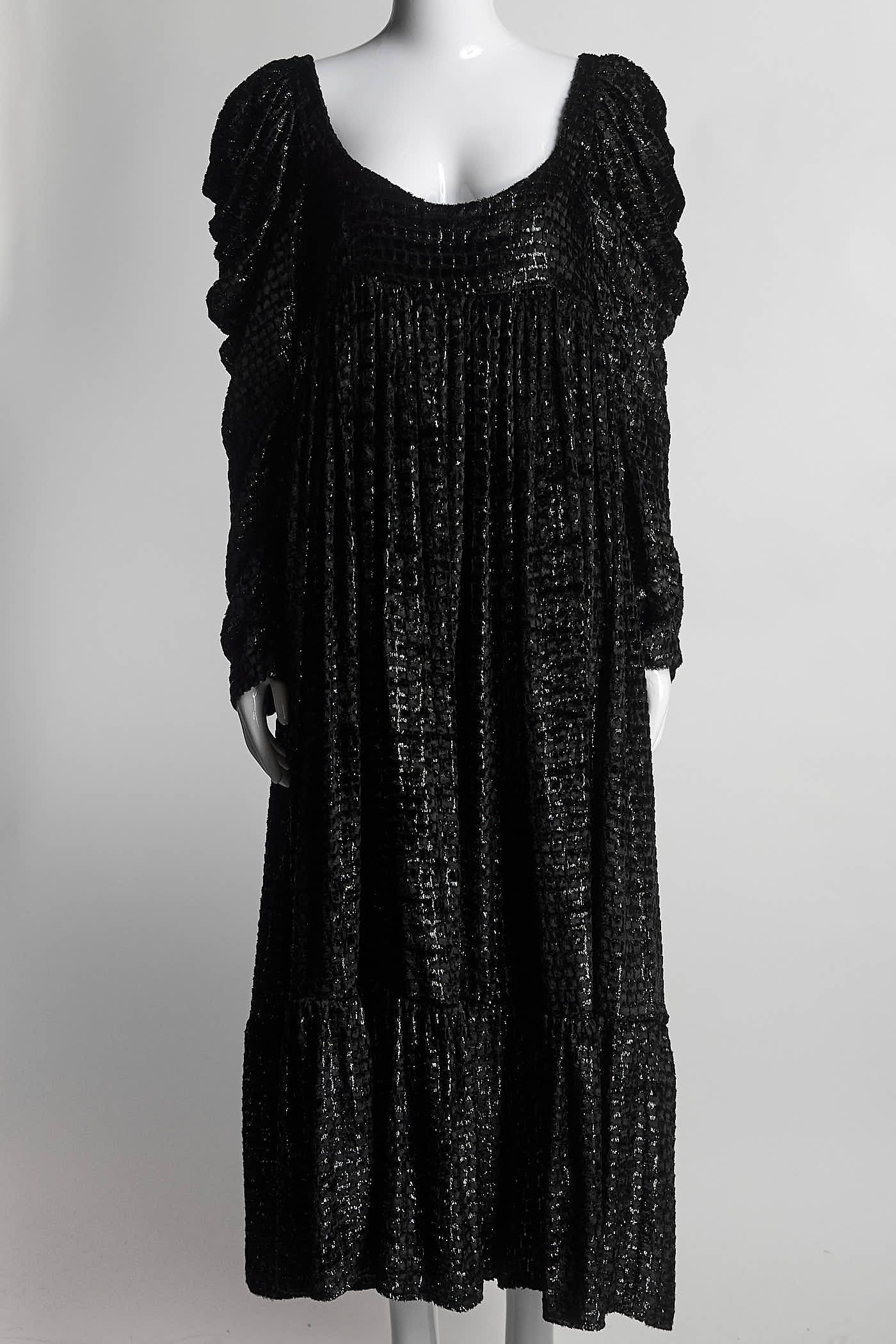 Kika Vargas Black Metallic Long Sleeve Ruched Dress M