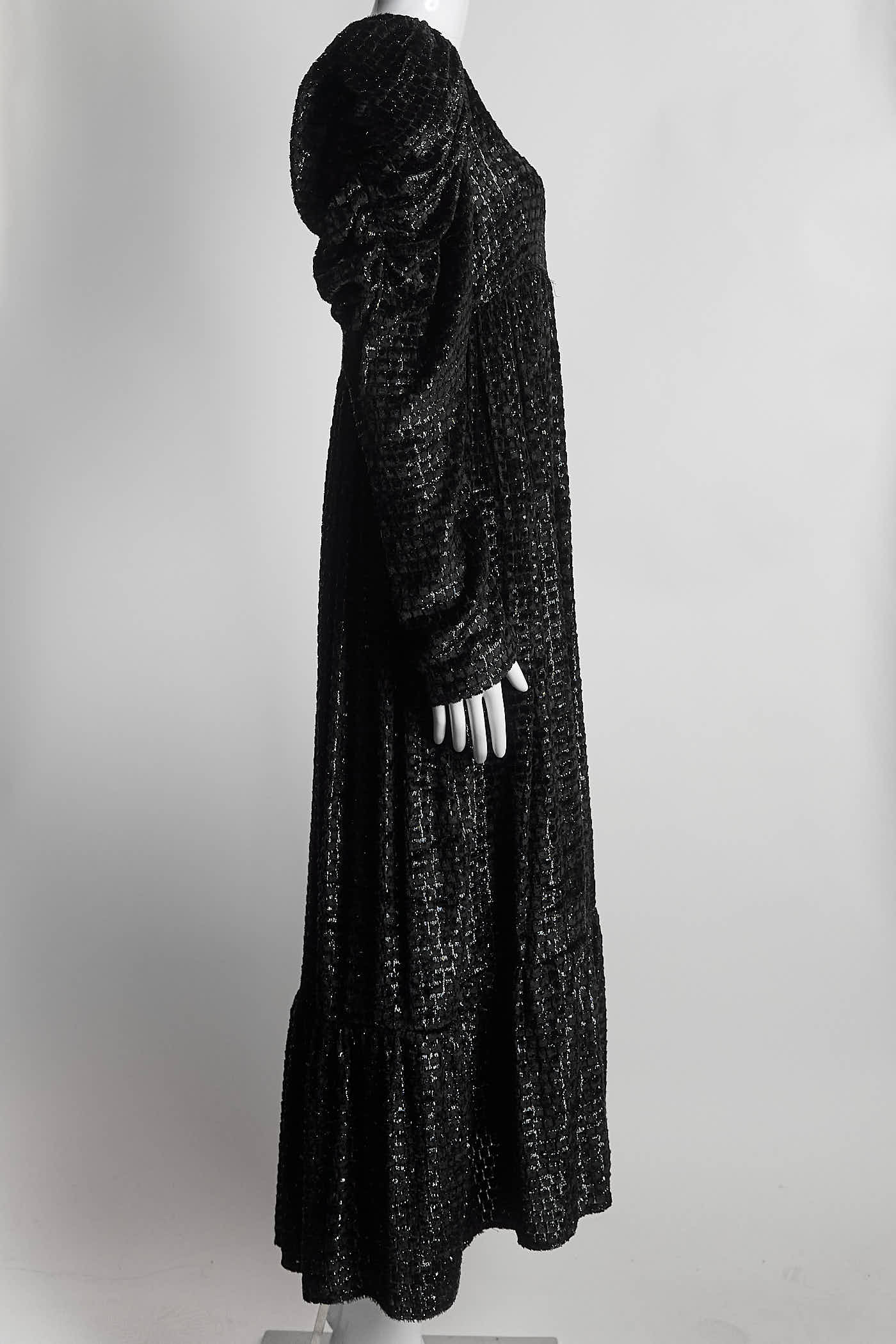 Kika Vargas Black Metallic Long Sleeve Ruched Dress M
