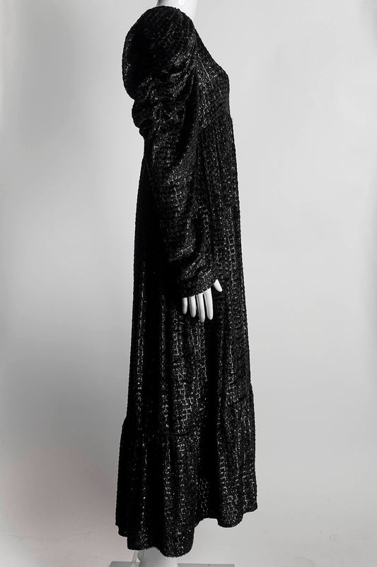 Kika Vargas Black Metallic Long Sleeve Ruched Dress M