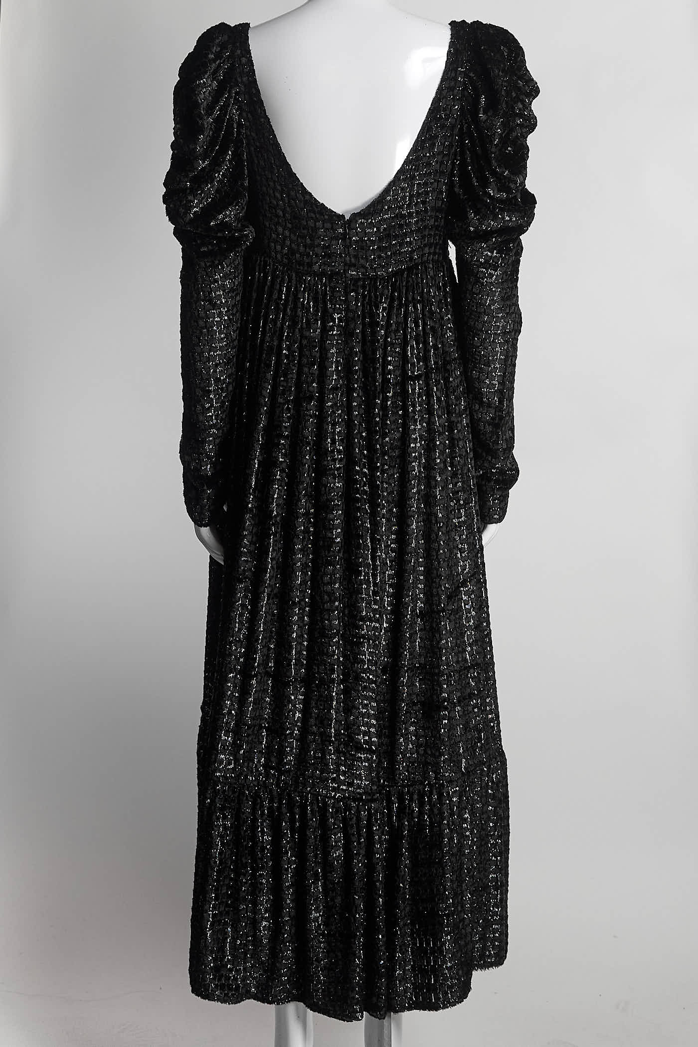 Kika Vargas Black Metallic Long Sleeve Ruched Dress M
