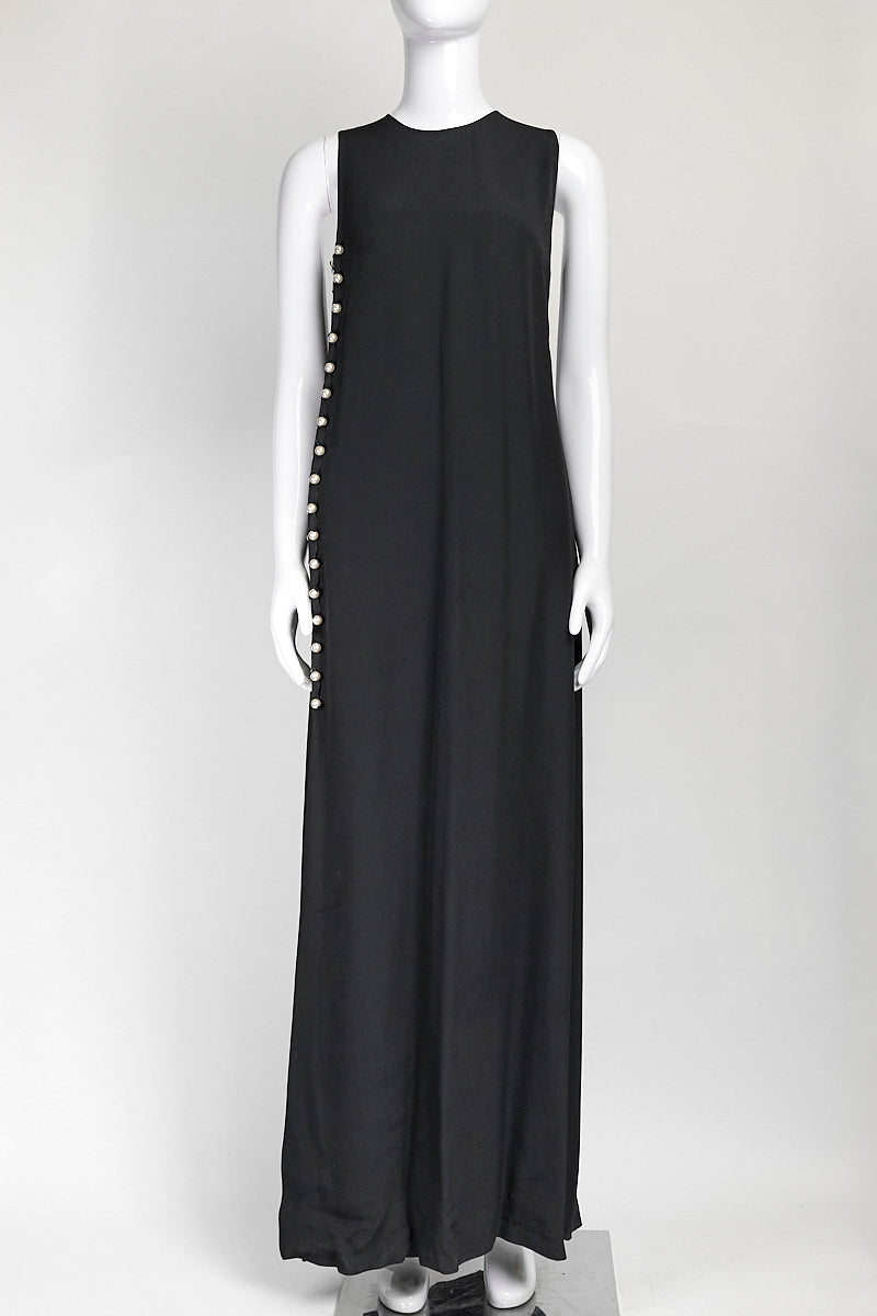 LANVIN ETE 2015 BLACK DRESS WITH SLIT AND PEARL DETAILS IT 40