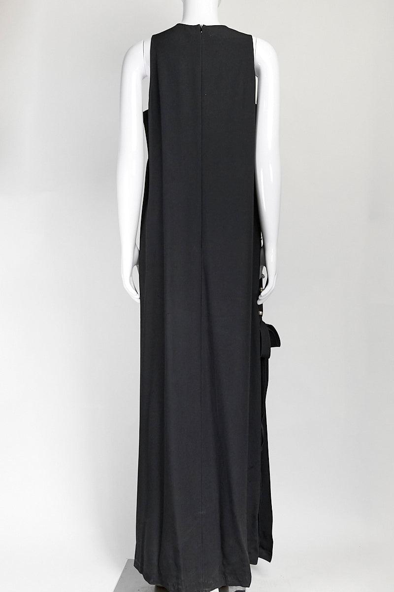 LANVIN ETE 2015 BLACK DRESS WITH SLIT AND PEARL DETAILS IT 40