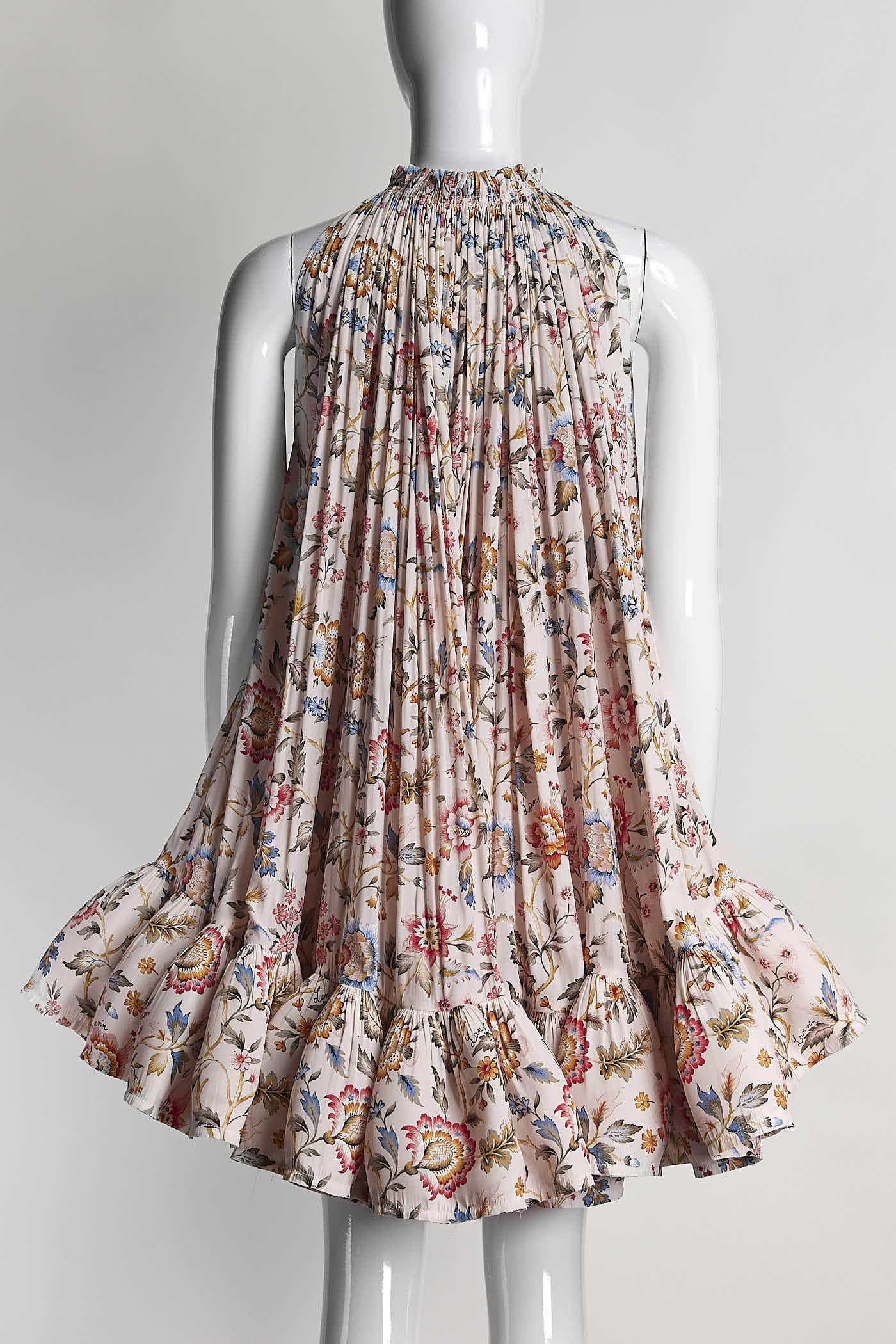 LANVIN Grosgrain-trimmed Ruffled Floral-print Mini Dress In Pink 1