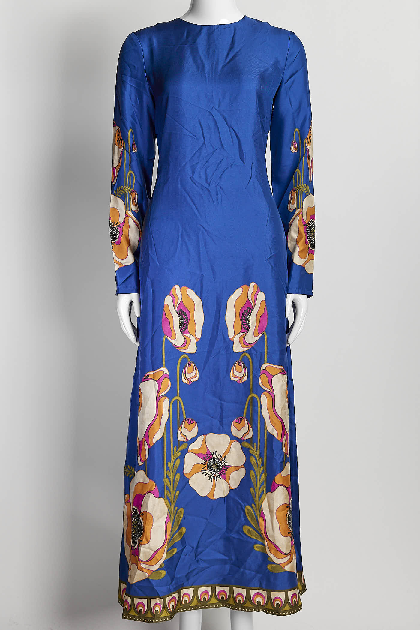 La DoubleJ Blue Long Sleeve Silk Floral Dress XS