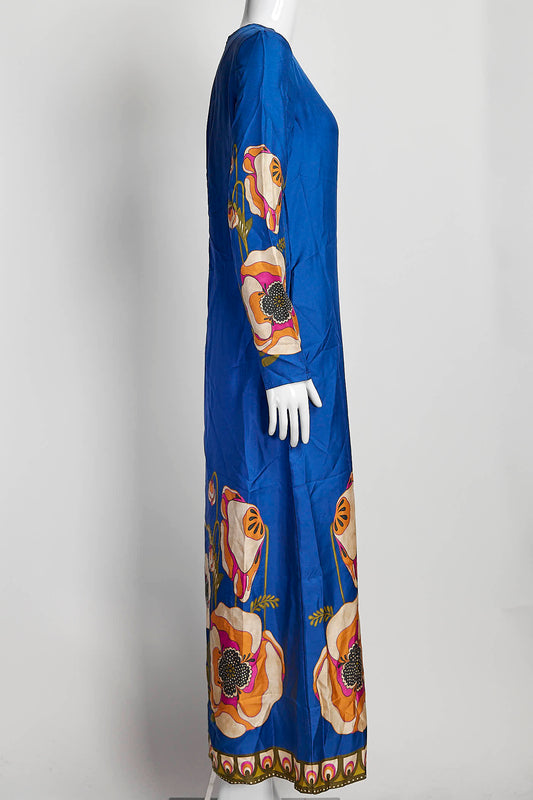 La DoubleJ Blue Long Sleeve Silk Floral Dress XS