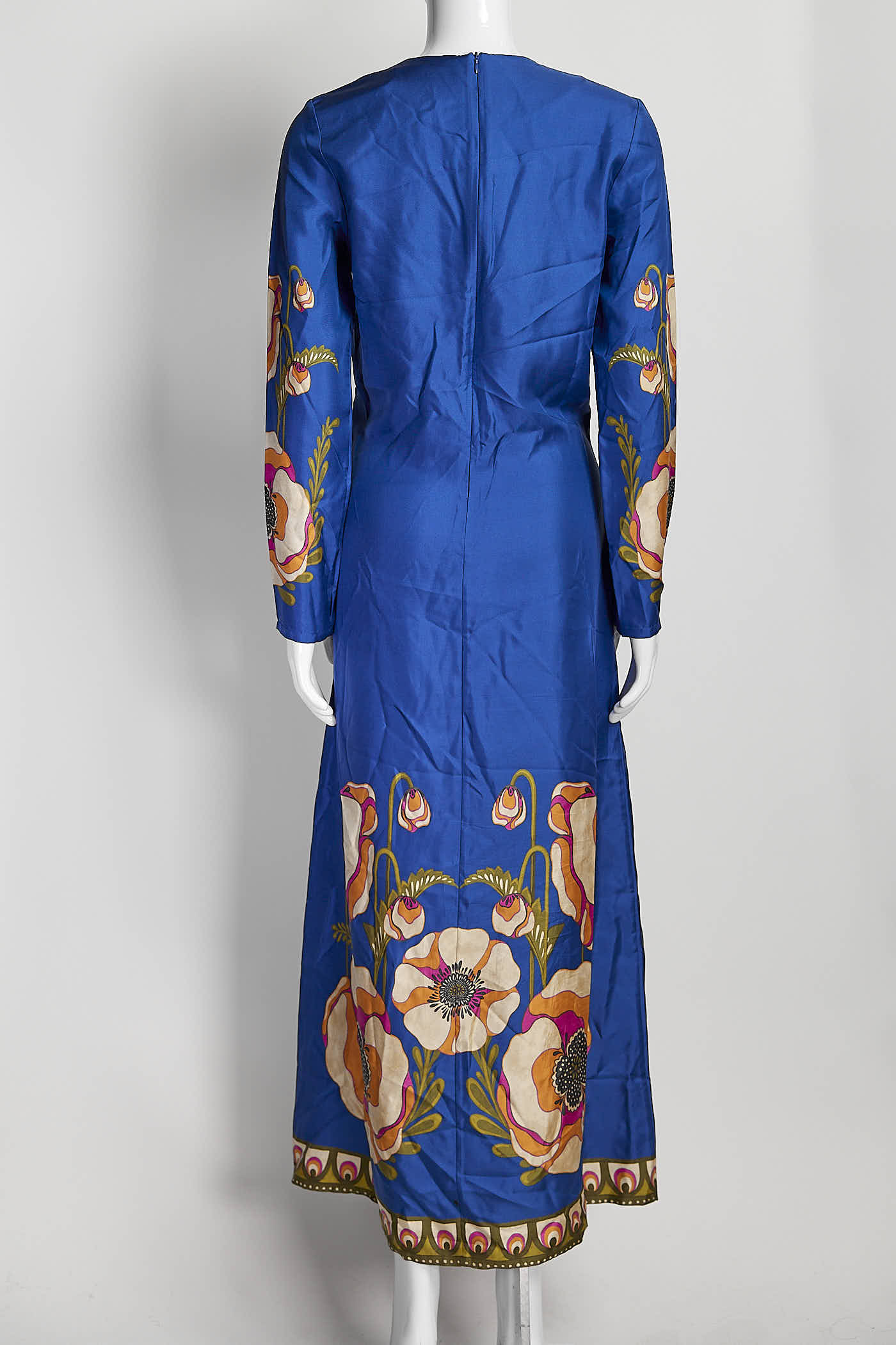 La DoubleJ Blue Long Sleeve Silk Floral Dress XS