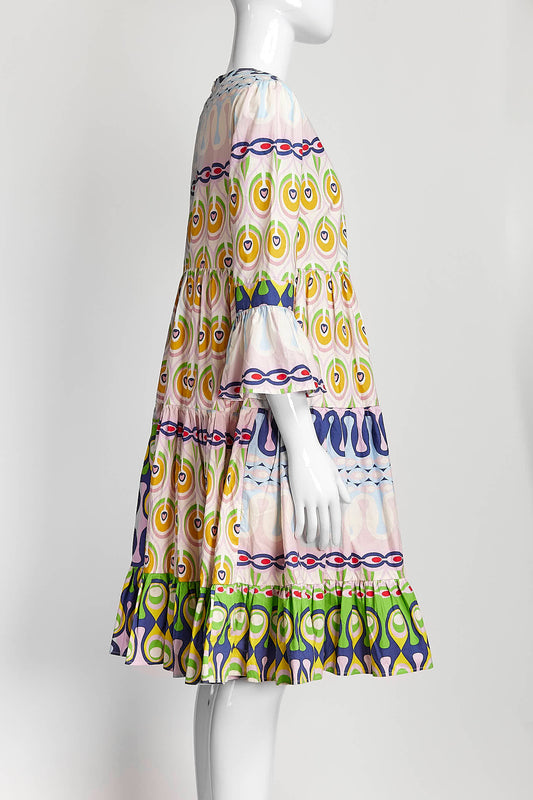 La DoubleJ Pink/ Blue Printed Midi Length Dress S