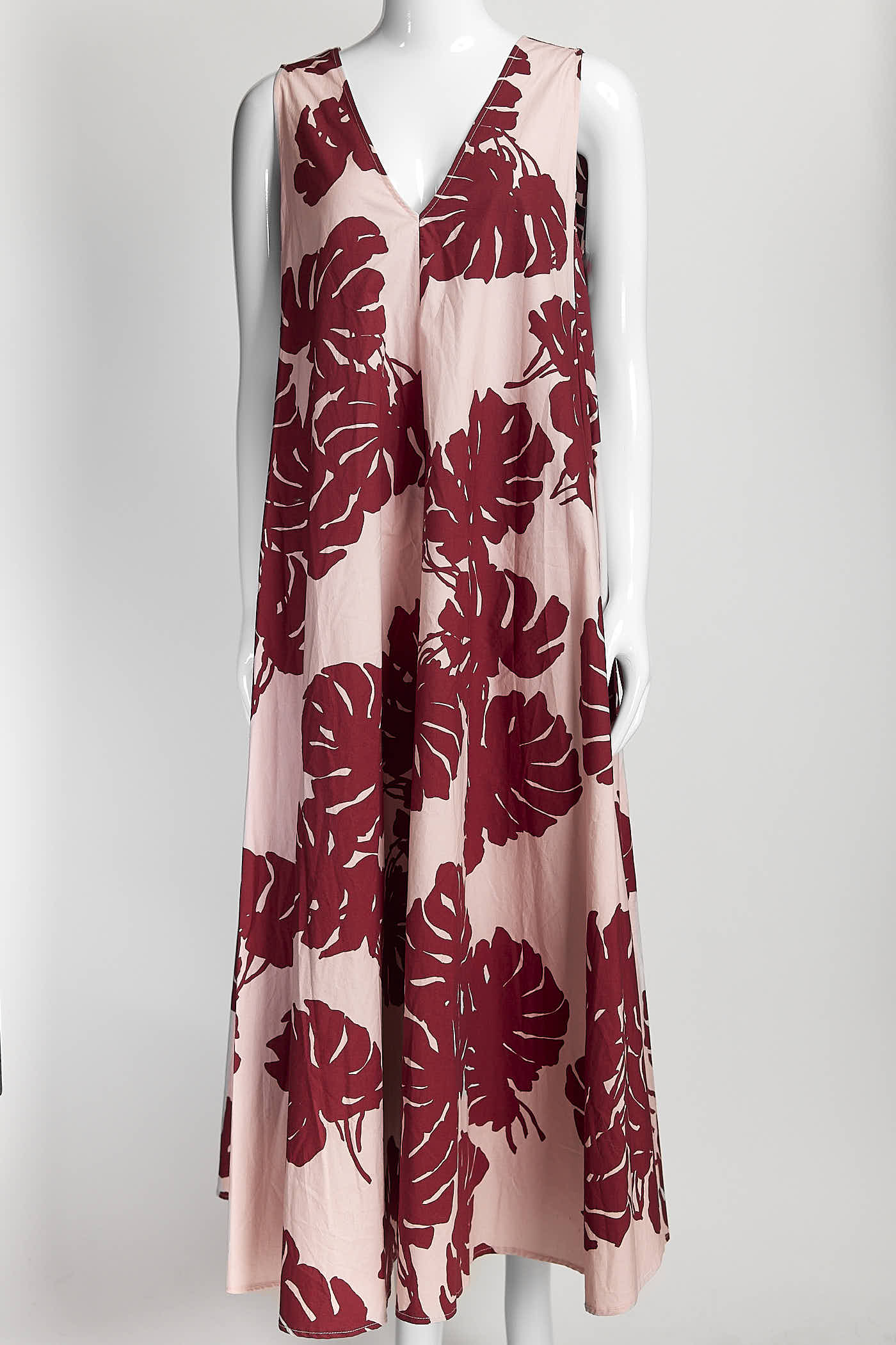 La DoubleJ Pink Monstera-print Sleeveless Dress S