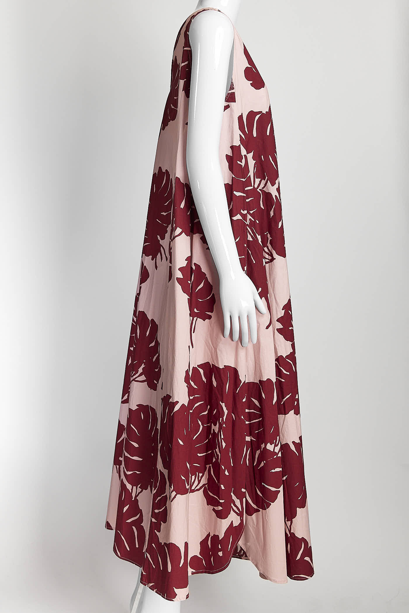 La DoubleJ Pink Monstera-print Sleeveless Dress S