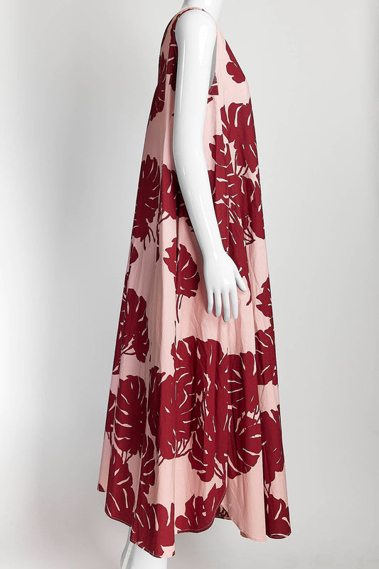 La DoubleJ Pink Monstera-print Sleeveless Dress S
