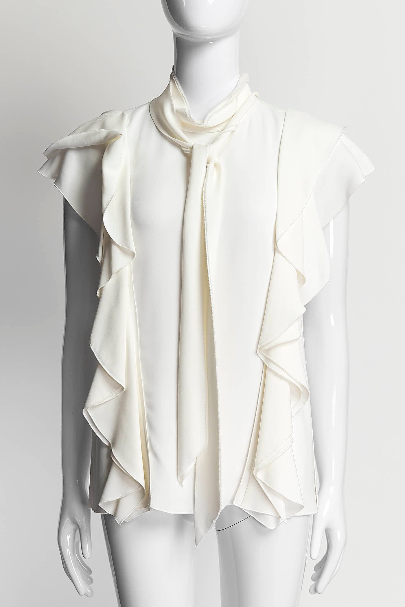 Lanvin Cream Sleeveless Ruffle Silk Blouse 36