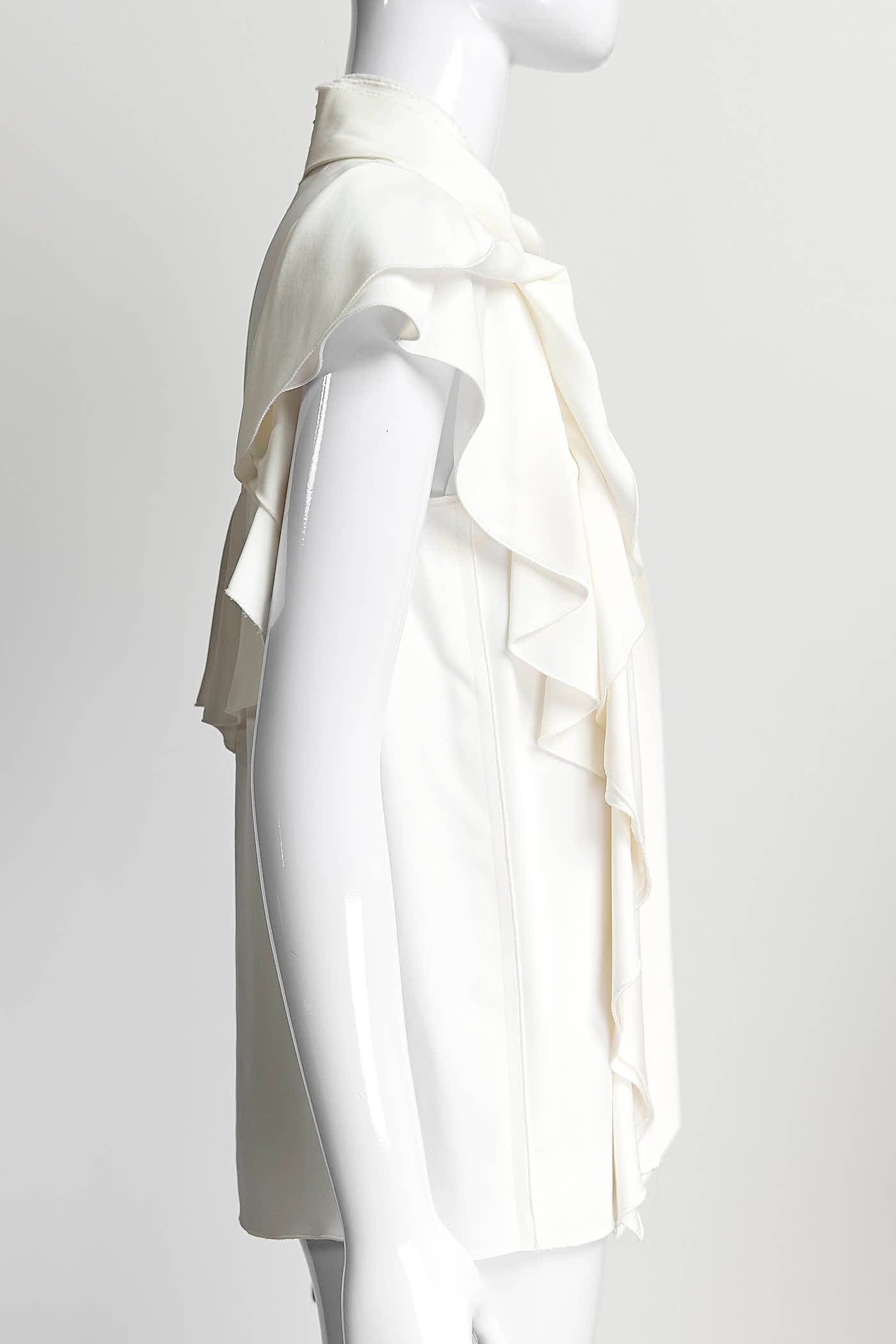 Lanvin Cream Sleeveless Ruffle Silk Blouse 36