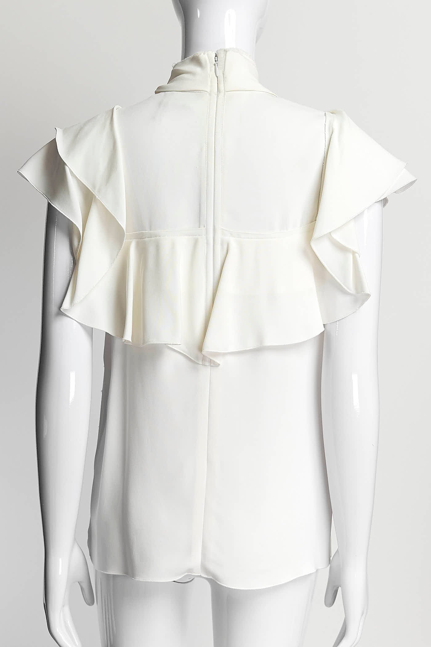 Lanvin Cream Sleeveless Ruffle Silk Blouse 36