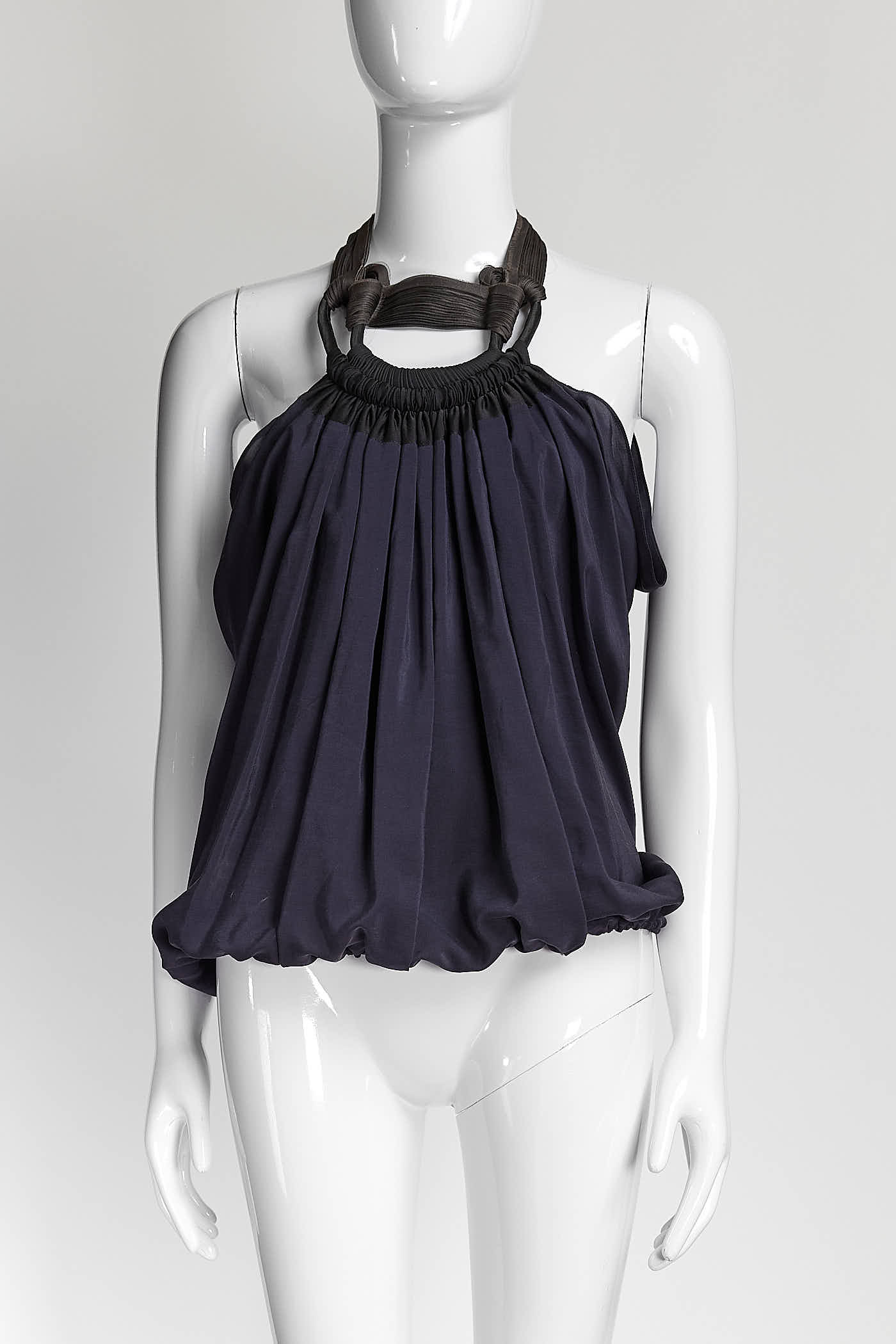 Lanvin Navy Knotted Neck Blouse 42