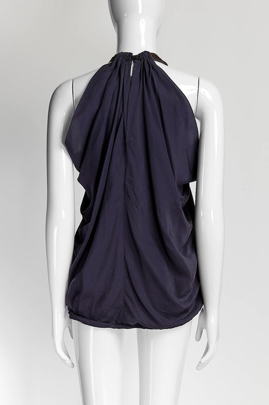Lanvin Navy Knotted Neck Blouse 42