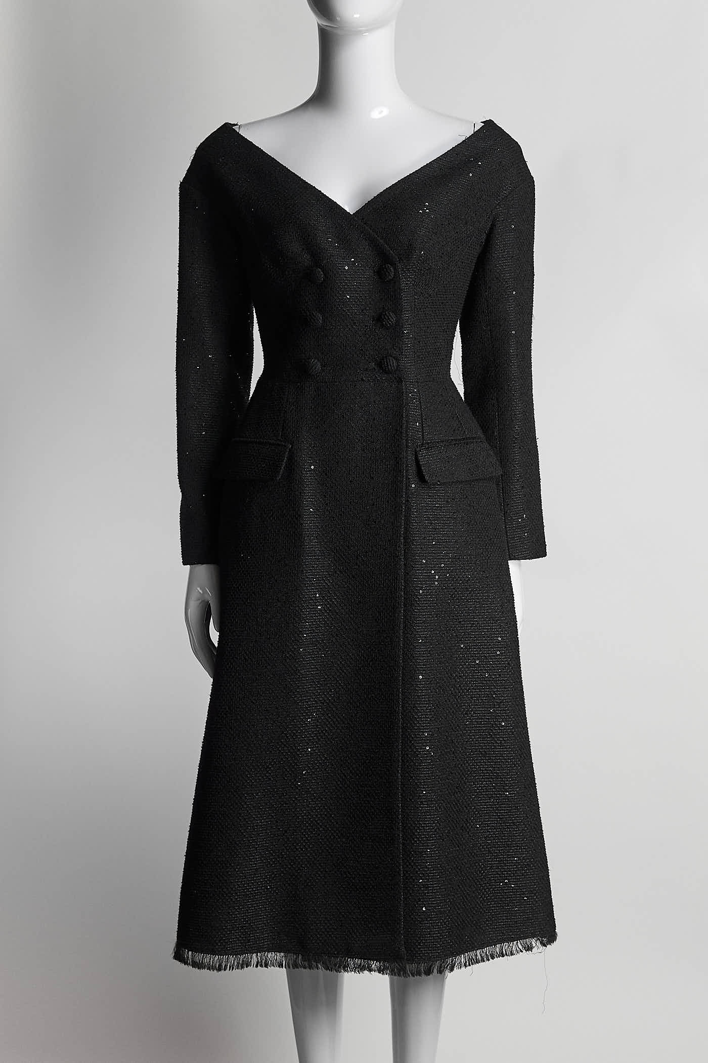 Lela Rose Black Metallic Tweed Coat 6