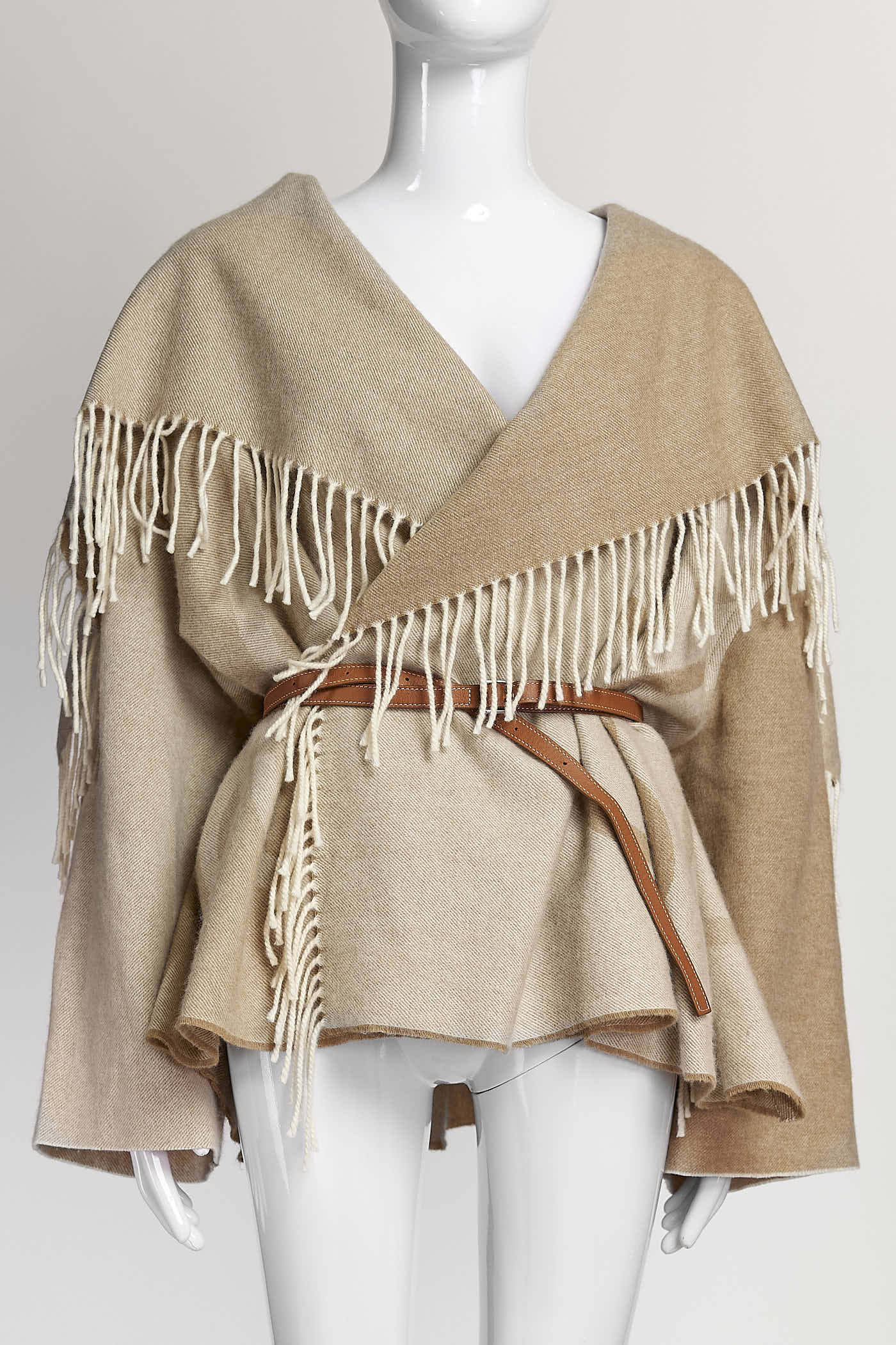 Loewe Beige Fringe Cape with Belt 34