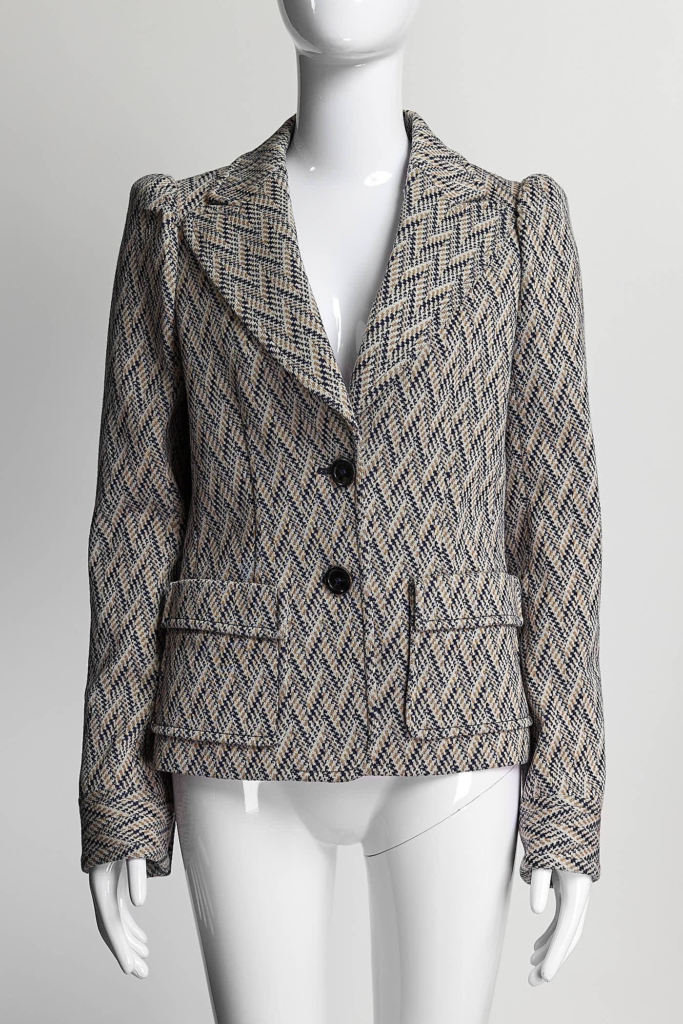 Louis Vuitton Beige/Navy Multicolor Wool Blazer with Logo Lining 38