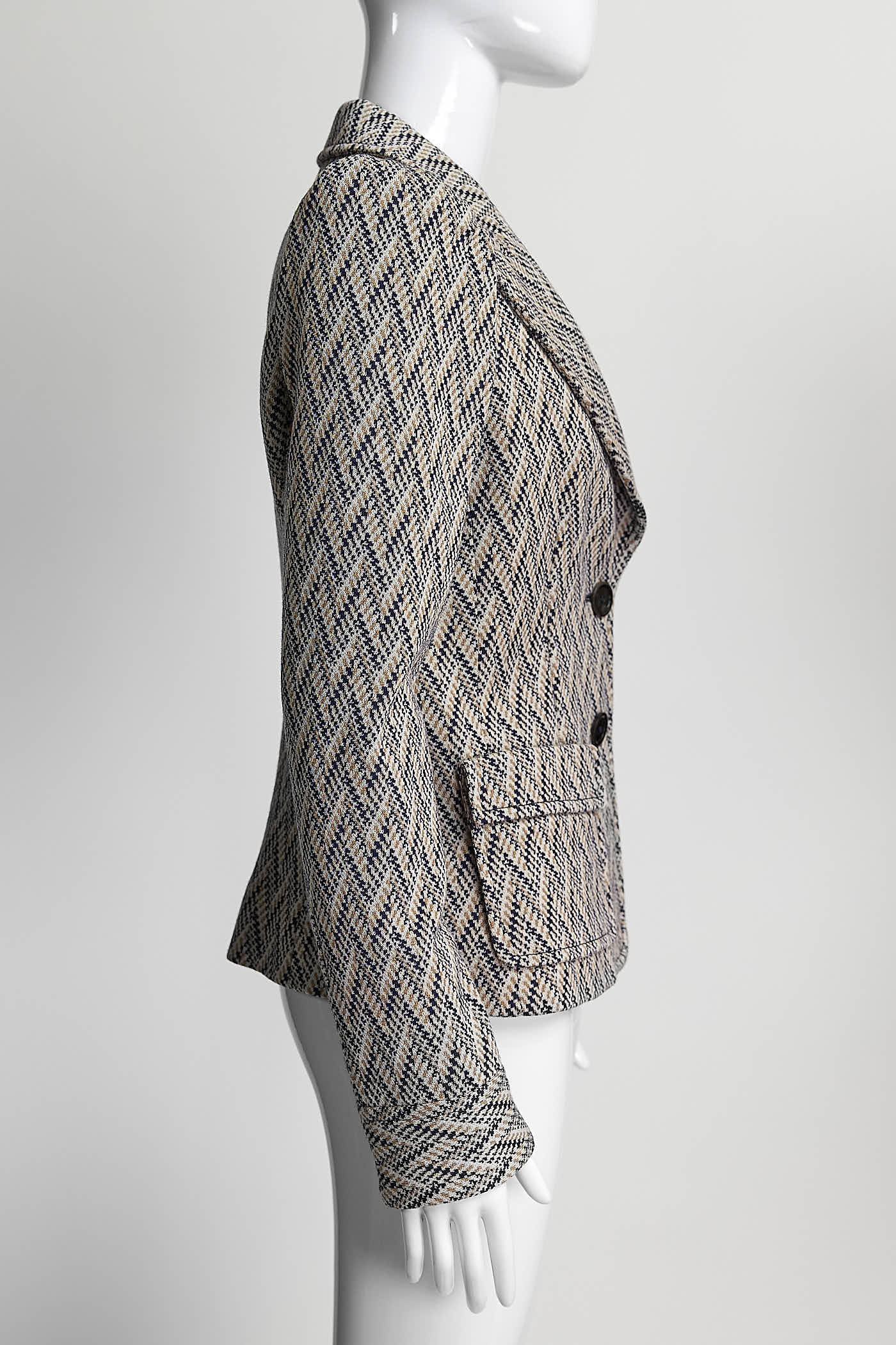 Louis Vuitton Beige/Navy Multicolor Wool Blazer with Logo Lining 38