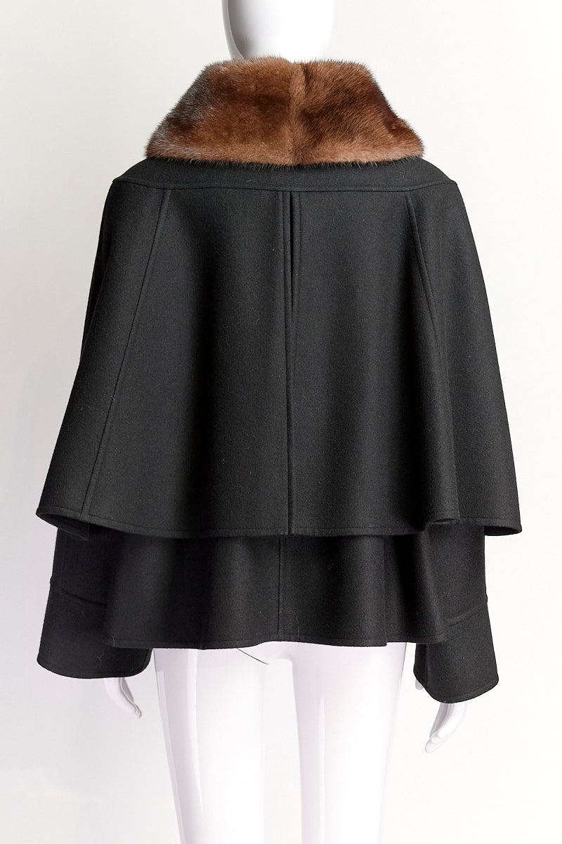 Hermès Black Cashmere Coat w/Fur IT38