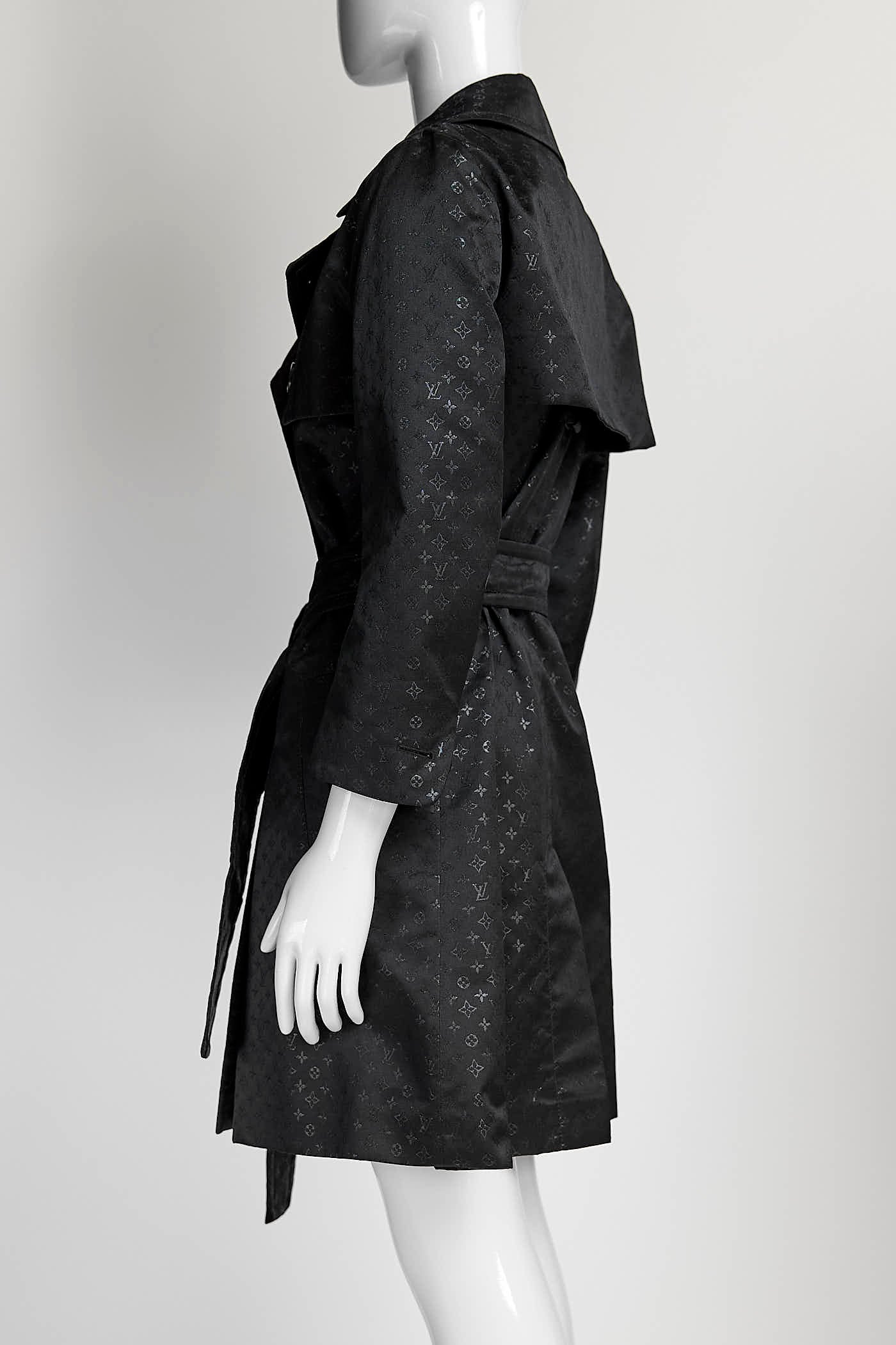 Louis Vuitton Black Metallic Monogram Printed Trench Coat 36