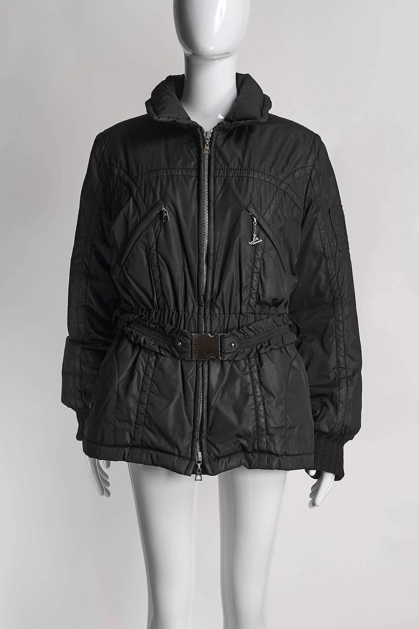 Louis Vuitton Black Puffer Jacket Cinched Waist 42