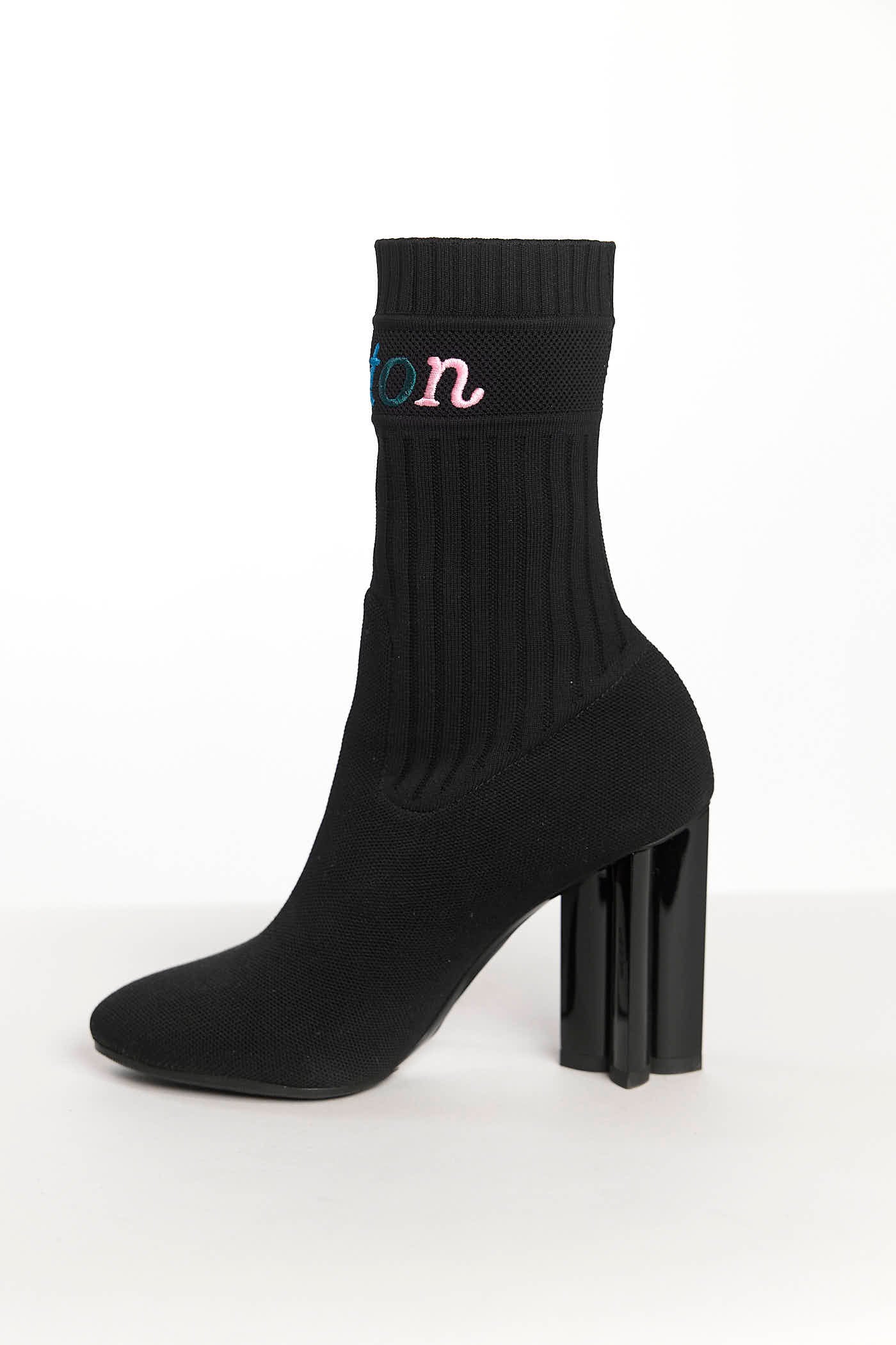 Louis Vuitton Black Sock Booties w/Multicolor Embroidered Logo 37.5