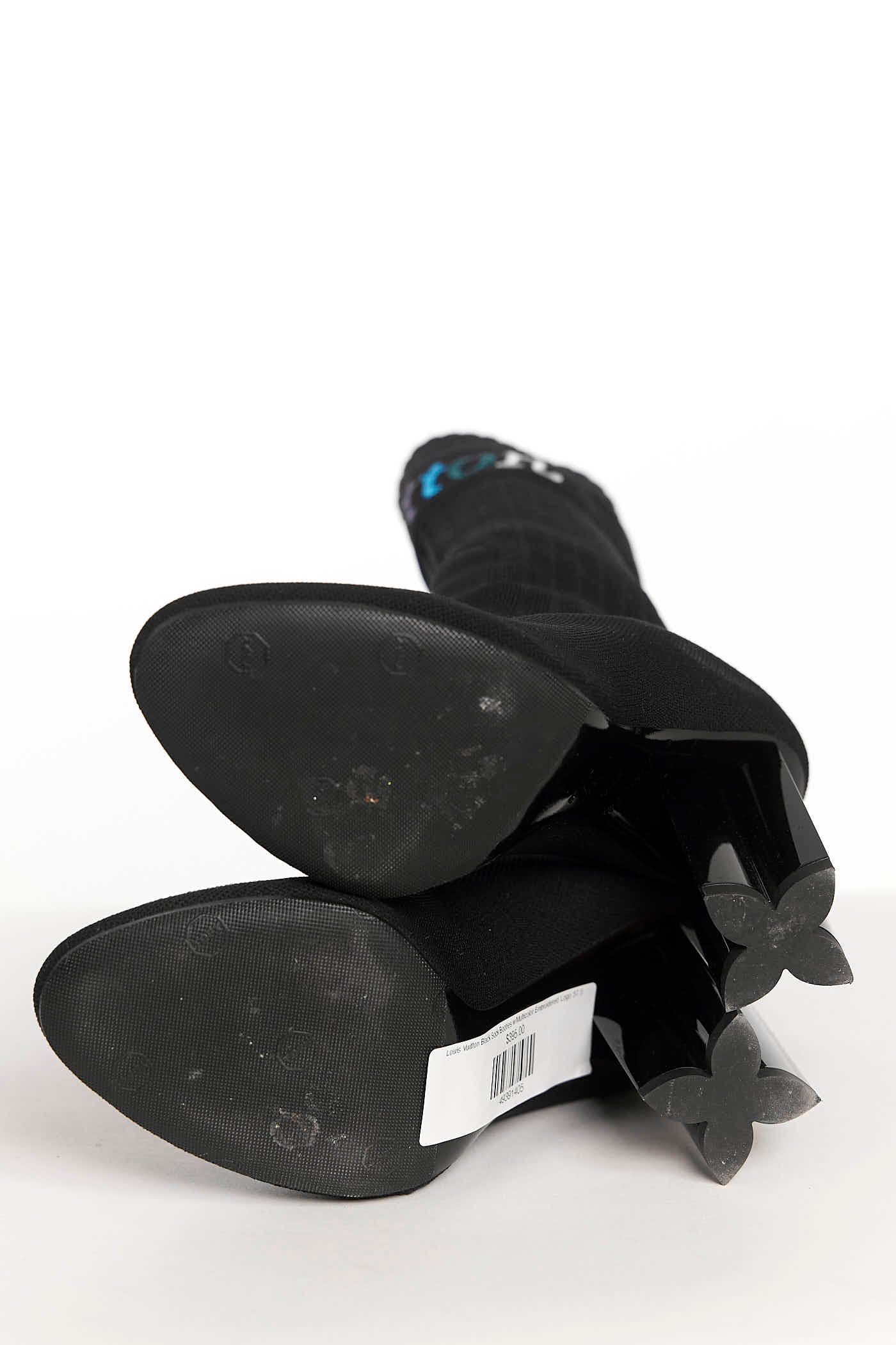 Louis Vuitton Black Sock Booties w/Multicolor Embroidered Logo 37.5