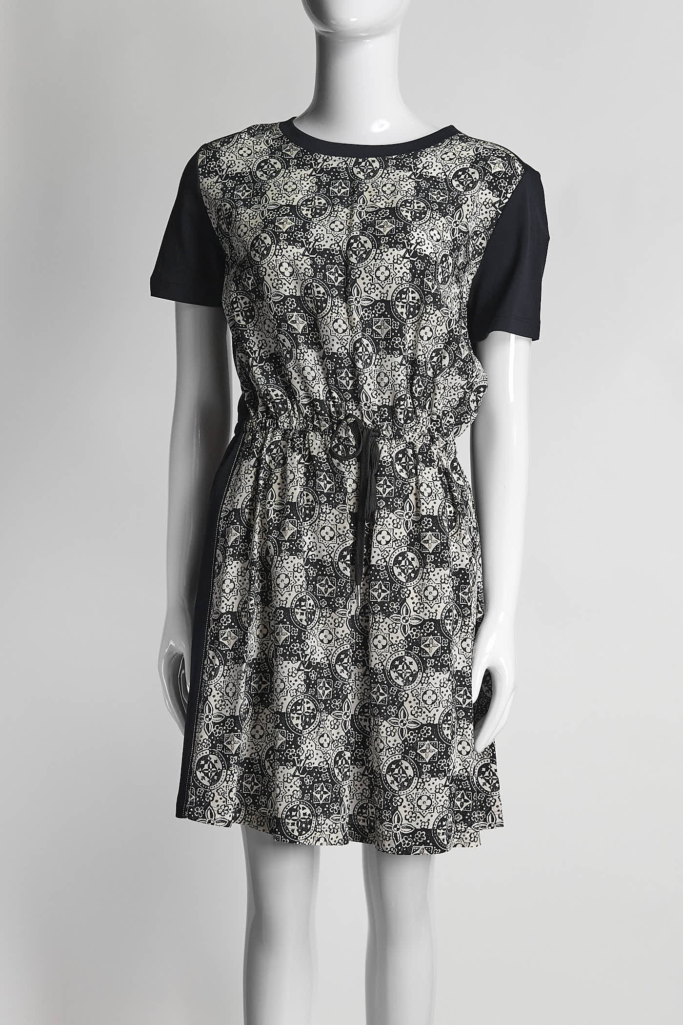 Louis Vuitton Navy Silk Printed Dress 36
