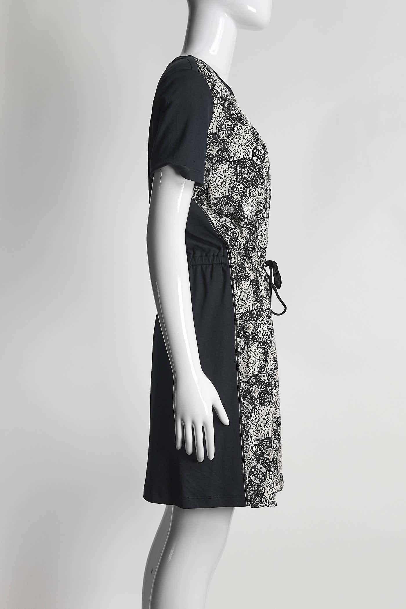 Louis Vuitton Navy Silk Printed Dress 36