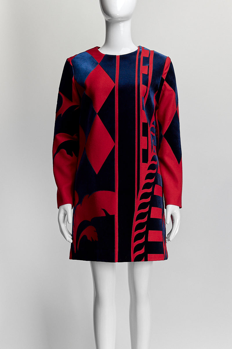 MCM Navy/Red Patterned Dress M