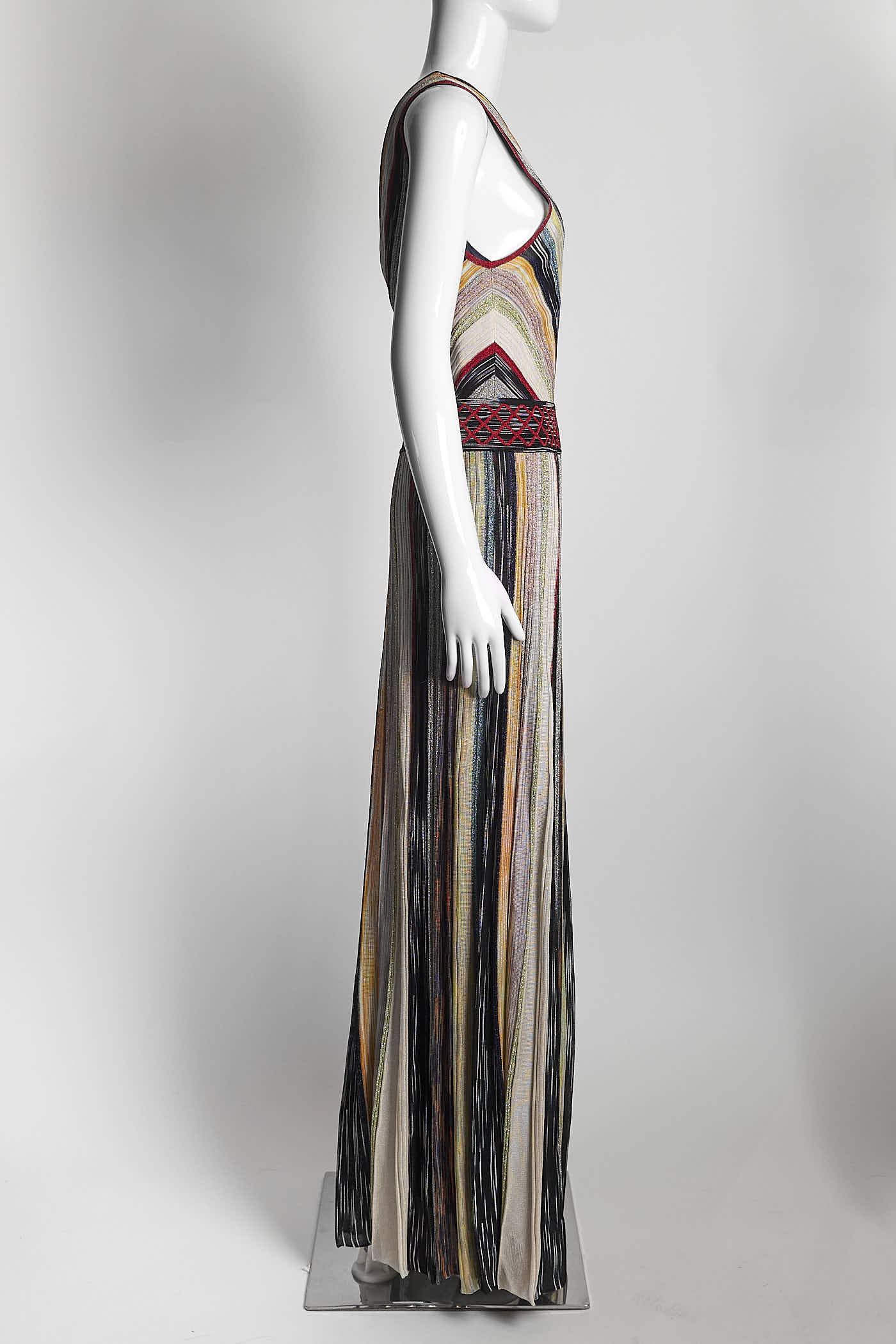 MISSONI One-shoulder Striped Metallic Crochet-knit Maxi Dress 46