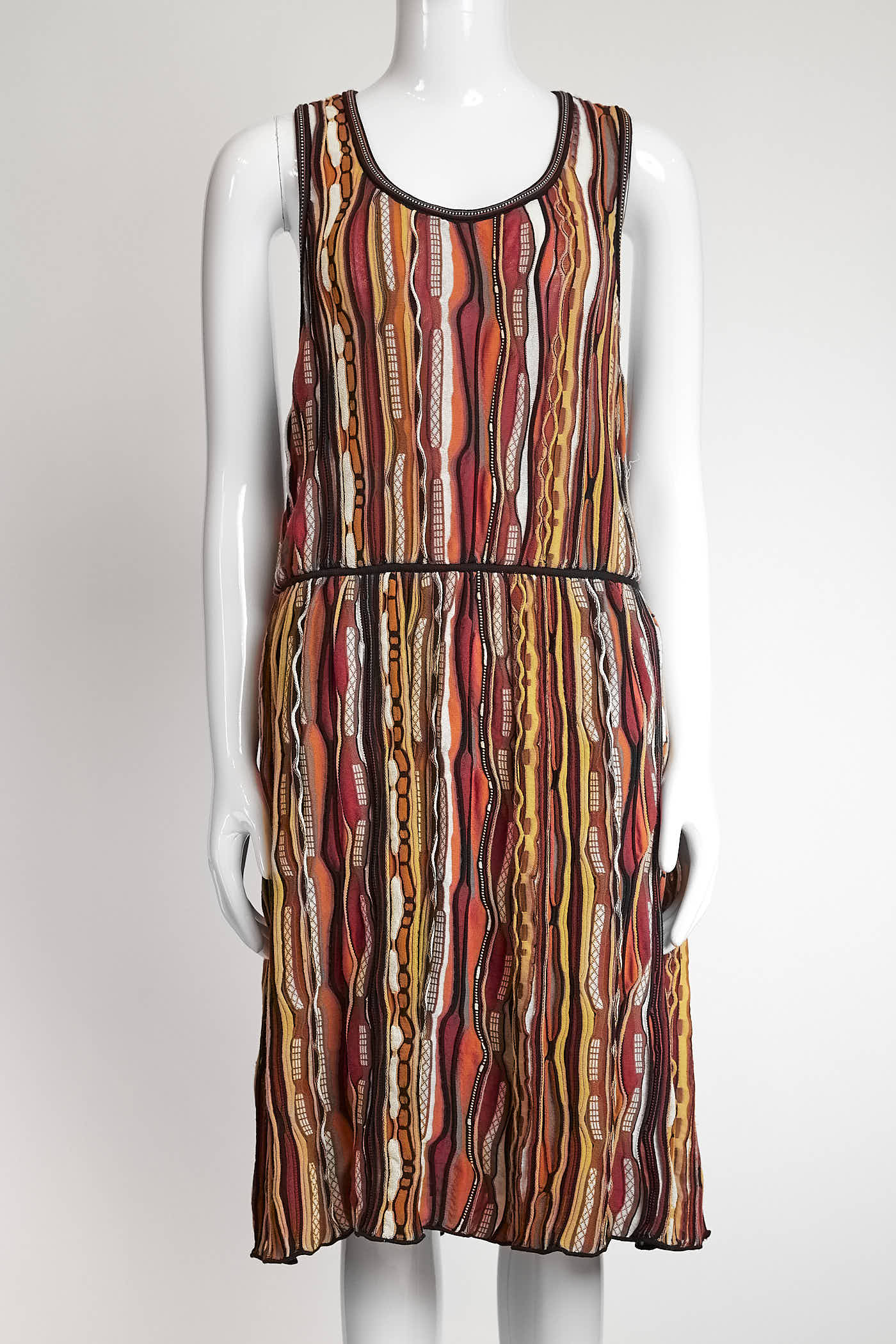 M Missoni Orange Striped Kint Sleeveless Dress 44