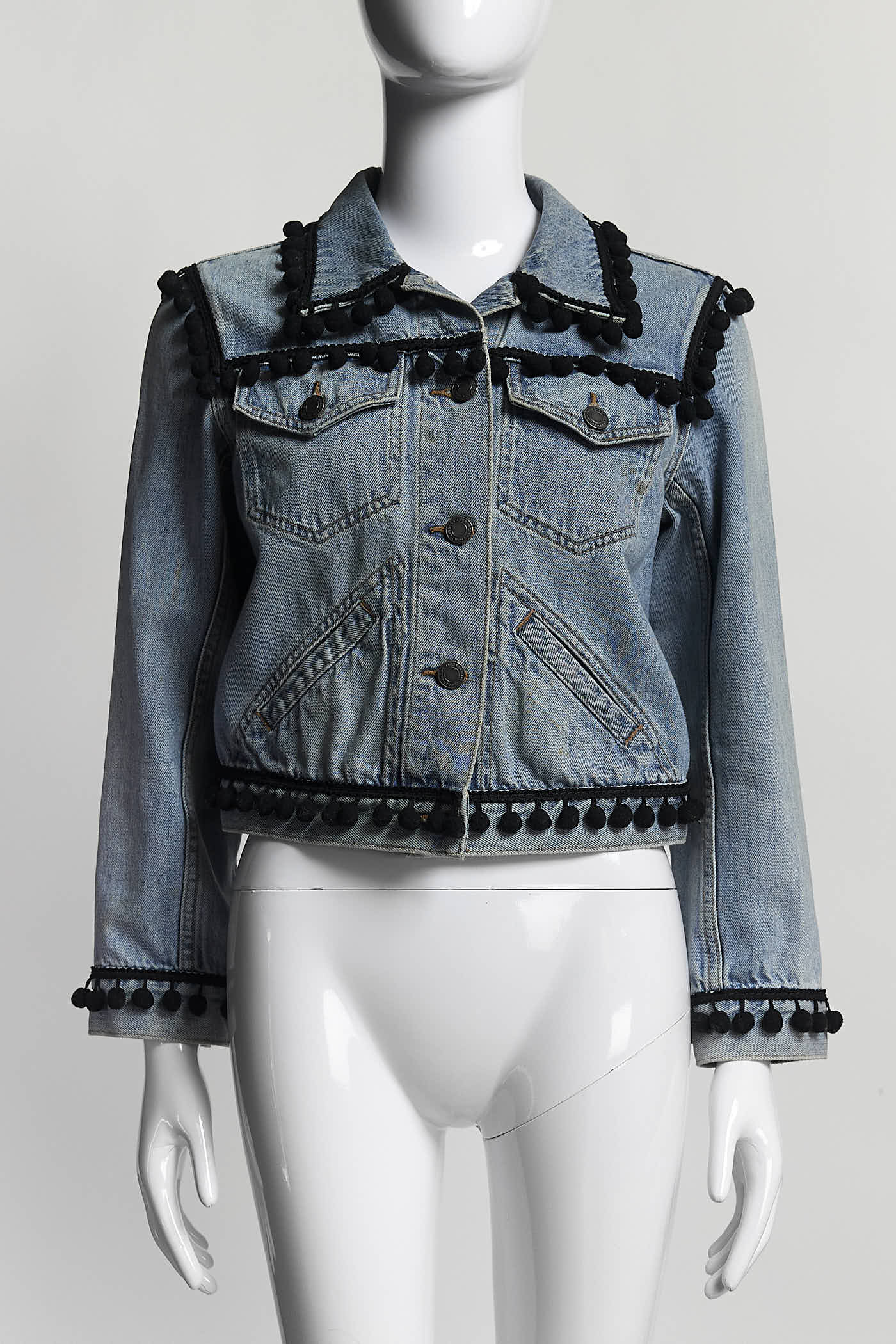 Marc Jacobs Shrunken Denim Pom Pom Jacket M