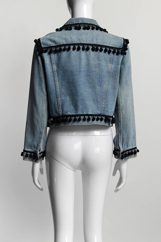 Marc Jacobs Shrunken Denim Pom Pom Jacket M