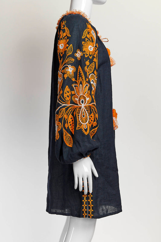 March 11 Navy Orange Embroidered  Dress XS