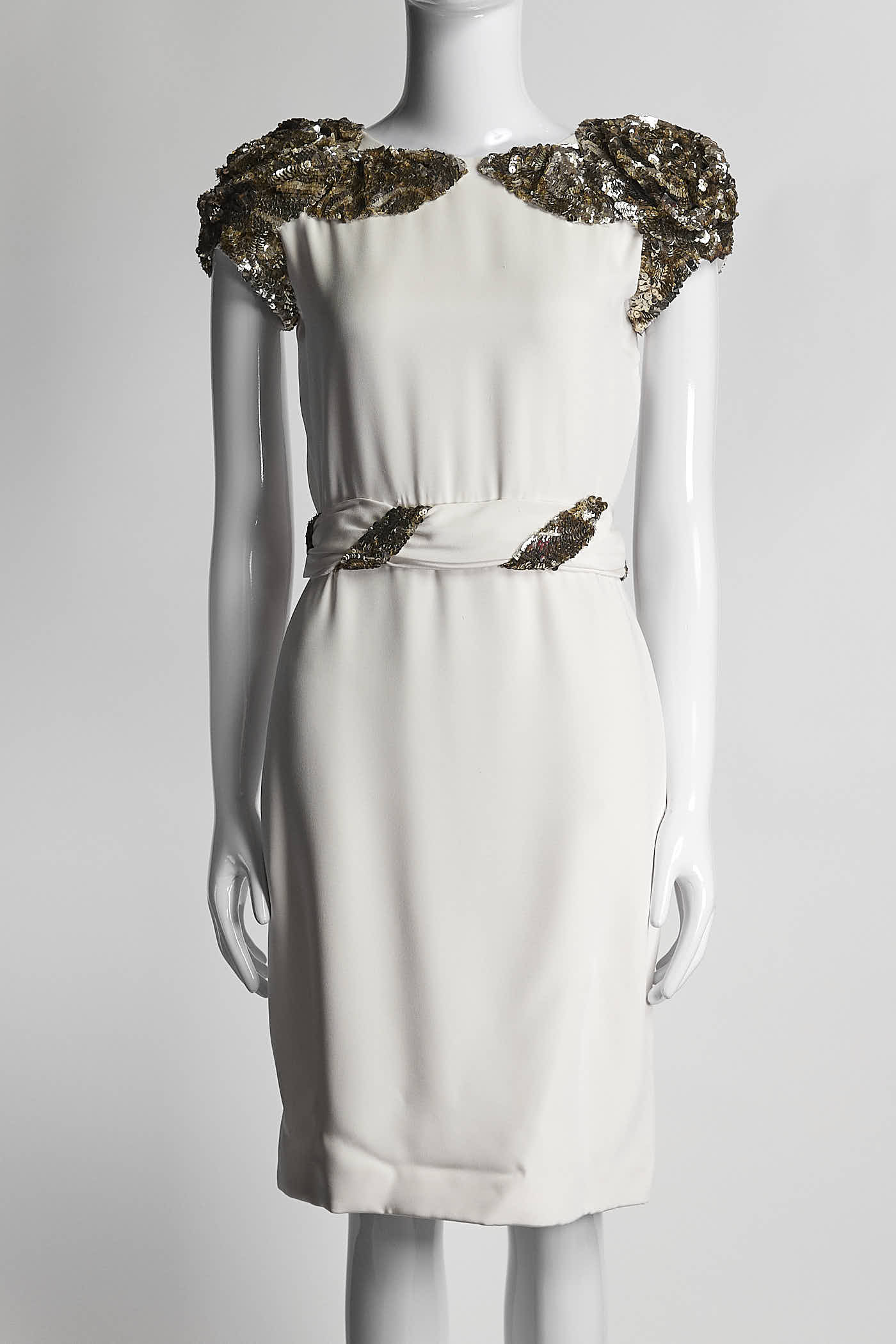 Marchesa Cream Silk Dress with Gold Sequin Detail 2