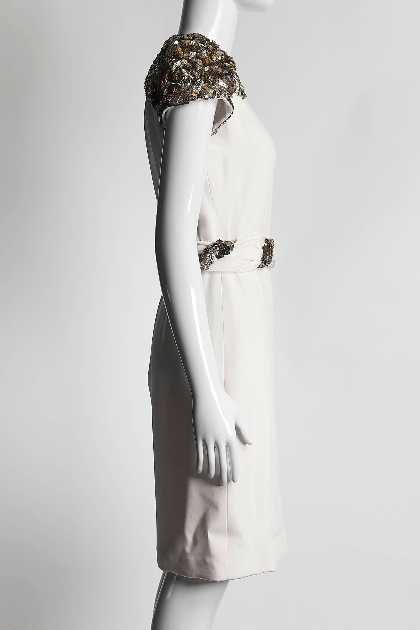 Marchesa Cream Silk Dress with Gold Sequin Detail 2