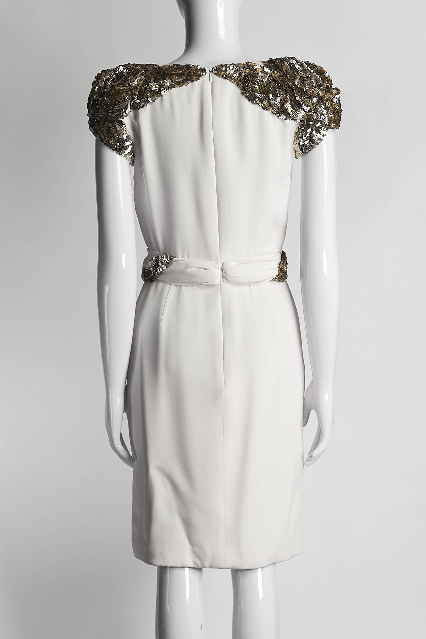 Marchesa Cream Silk Dress with Gold Sequin Detail 2