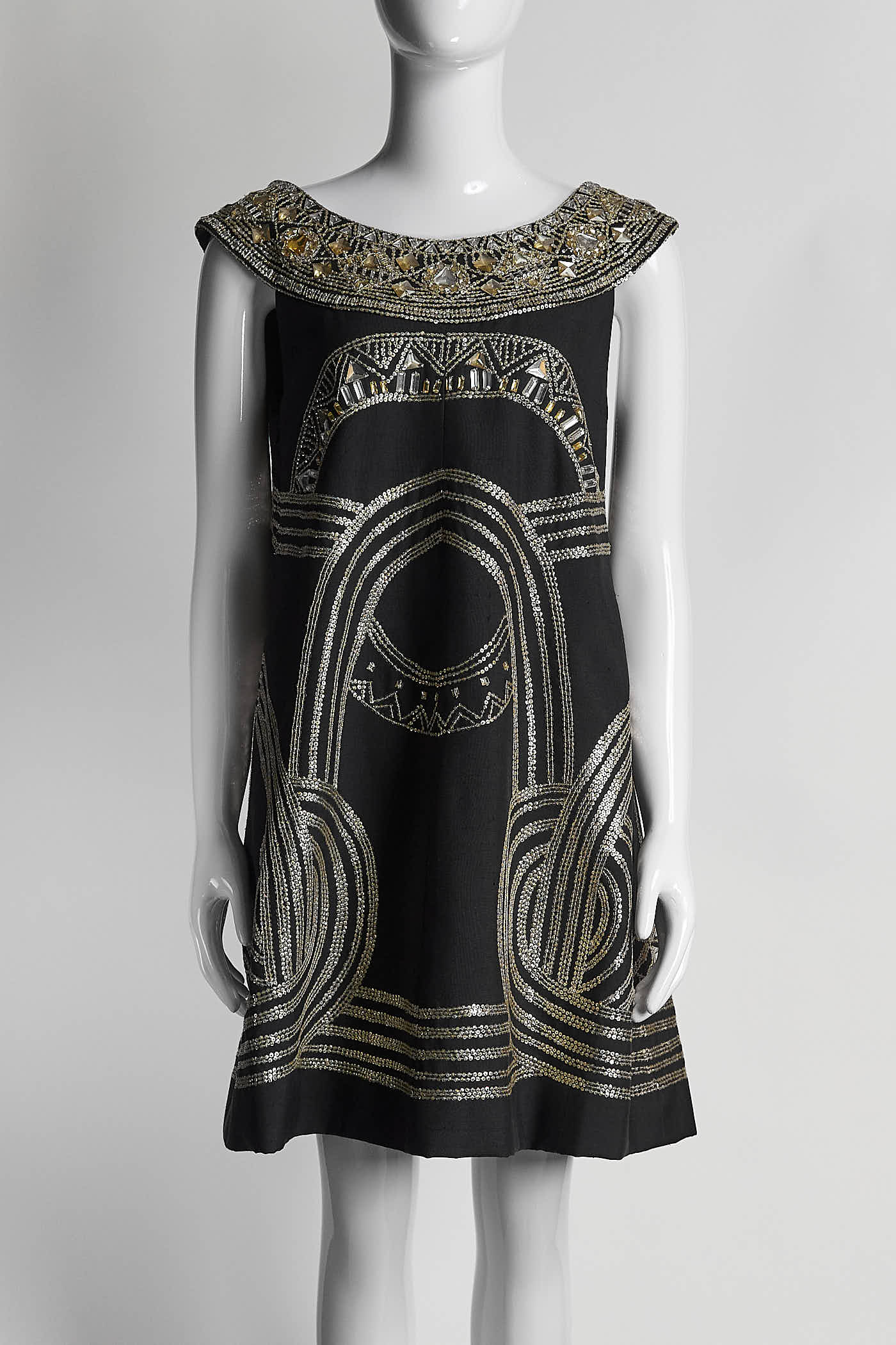 Marchesa Gold Embroidered Black Dress US4