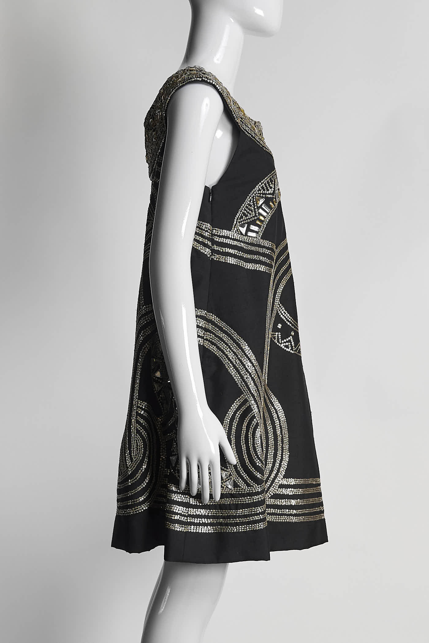 Marchesa Gold Embroidered Black Dress US4