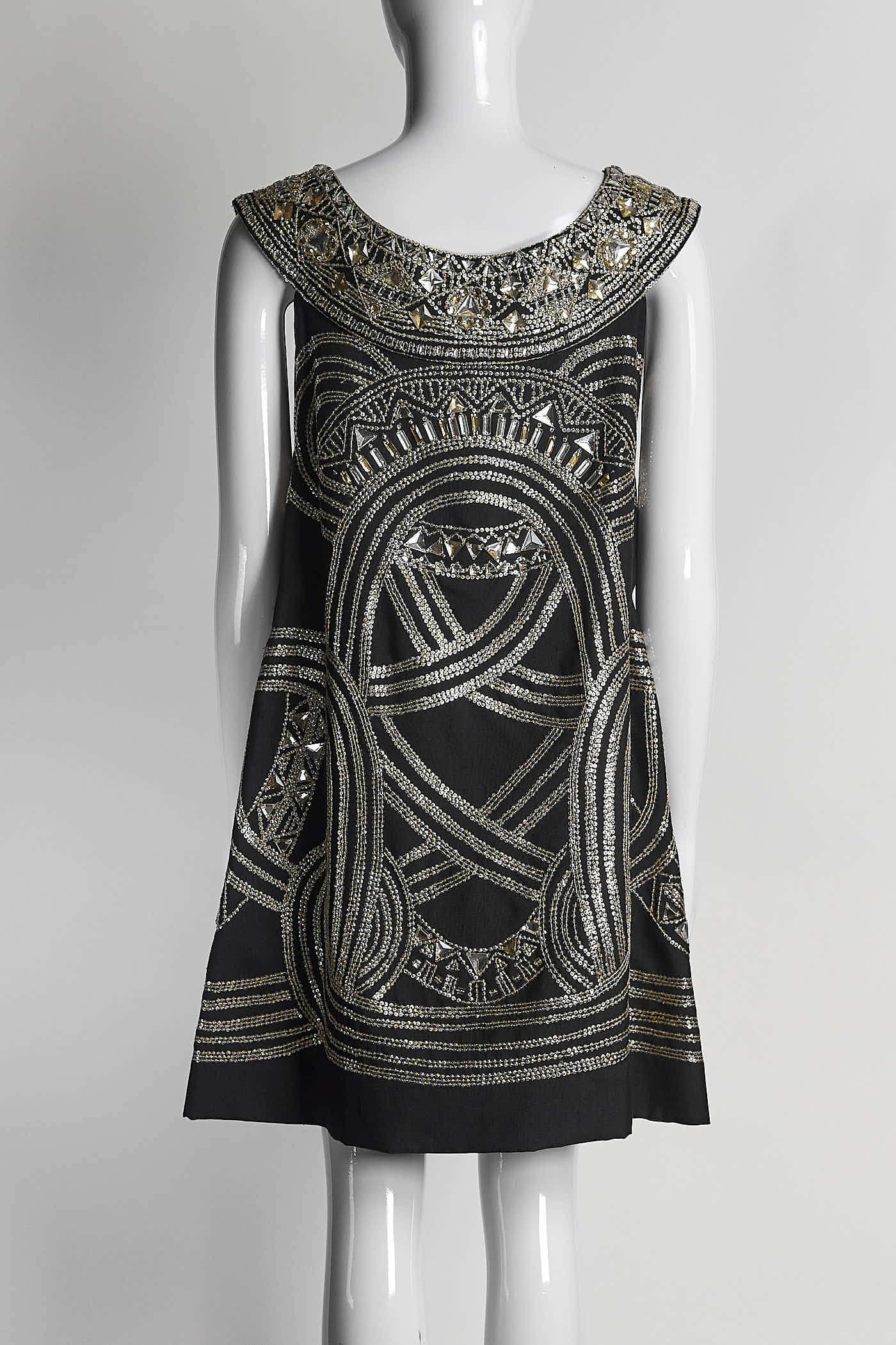 Marchesa Gold Embroidered Black Dress US4