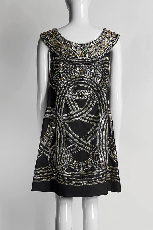 Marchesa Gold Embroidered Black Dress US4