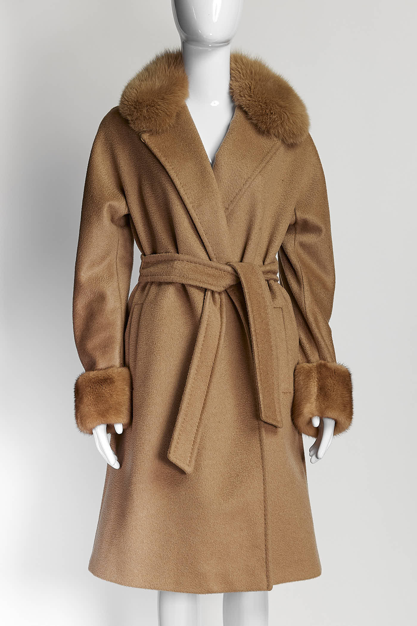 MaxMara Fur-Trimmed Camel Coat 42