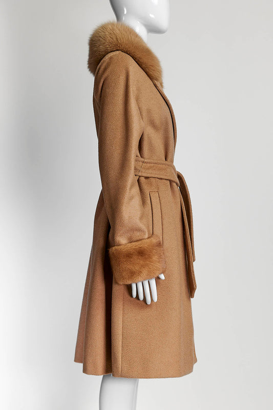 MaxMara Fur-Trimmed Camel Coat 42