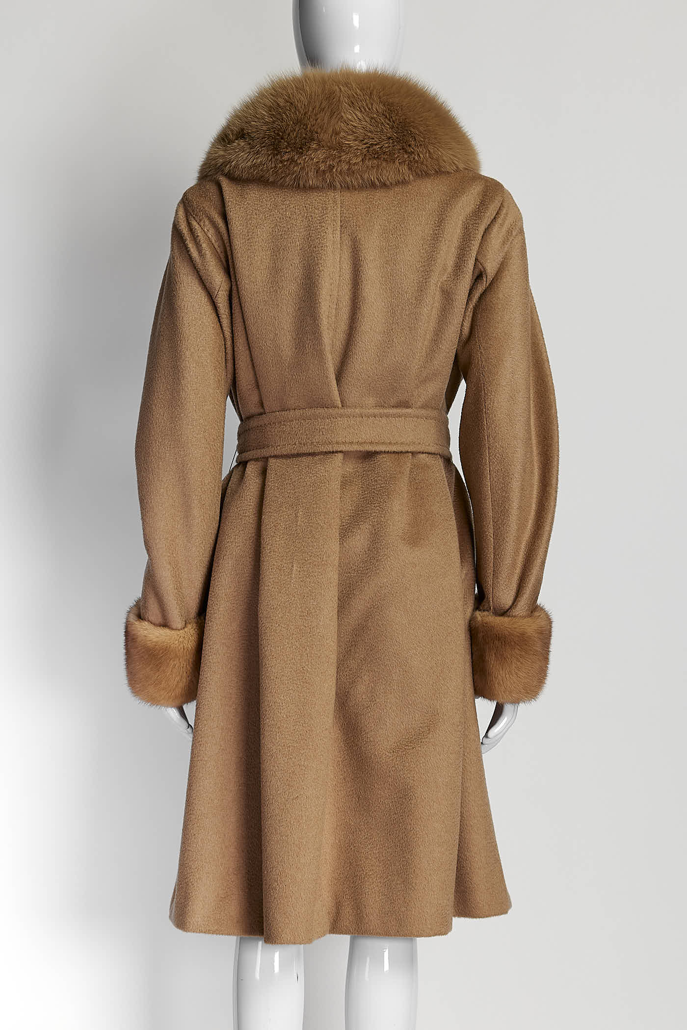 MaxMara Fur-Trimmed Camel Coat 42