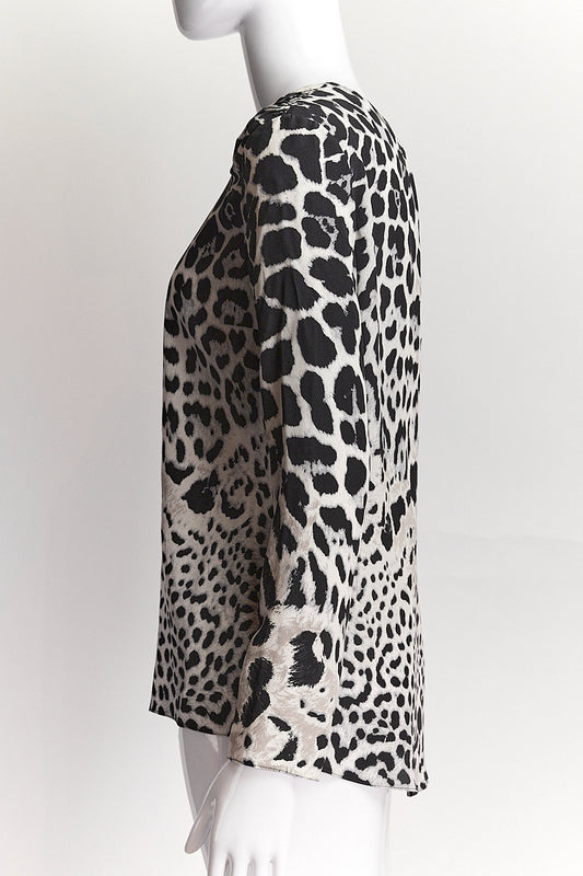 Saint Laurent Animal Print Long Sleeve Button-Up Top IT36