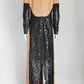 Michael Kors Beige/Black Sequin Gown with Pearl Detail US 8