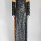 Michael Kors Beige/Black Sequin Gown with Pearl Detail US 8